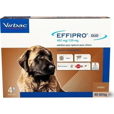Virbac Effipro DUO Spot-on XL - Пипета за кучета 40-60 кг (Срещу бълхи, кърлежи, яйца и ларви)