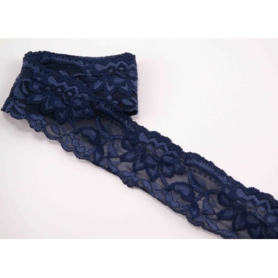 Elastická čipka - tmavo modrá - šírka 5 cm