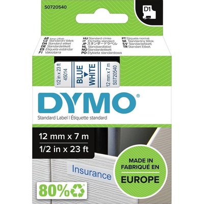 etikety DYMO D1 45014 polyester Farba pásky: biela Farba písma:modrá 12 mm 7 m