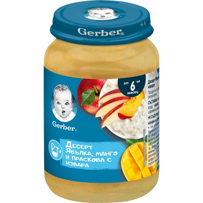 Nestle Пюре Nestle Gerber - Десерт Ябълка, манго и праскова с извара, 190g (12524615)