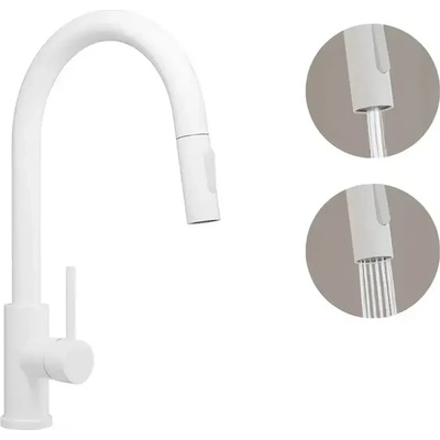 Твоят Стил - Кухненски Мивки Бял смесител за кухня с изтегляща глава, 2 режима на струя - 9010
