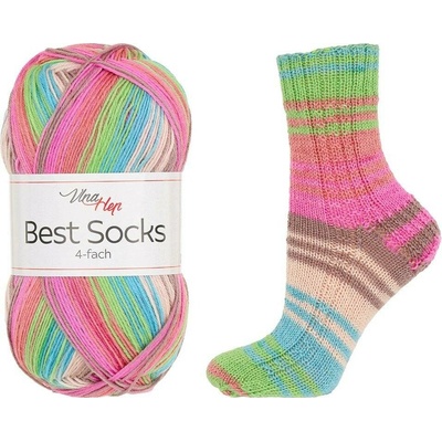 Vlna - Hep příze Best Socks 7402 tyrkysová, zelená, růžová