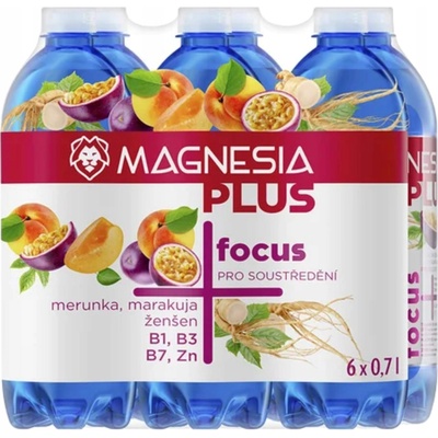 Magnesia Plus Focus marhuľa marakuja ženšen jemne perlivá 6 x 0,7 l