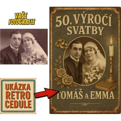 Retro cedule - Výročí svatby - Plast / A3 (30x45cm)