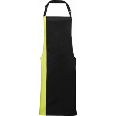 Premier Workwear Klasická zástěra s laclem s kontrastně zbarveným bočním dílem černá zelená limetka 72x86cm PW162