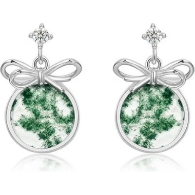 Majya Stříbrné náušnice CANDYS s mechovým achátem 11807