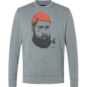 super. natural Мъжки вълнен пуловер super. natural Sailor Crew Merino shirt - Cashmere Grey Melange / Dark Shadow Melange / Chilli - размер 54 (005-5329-0614)