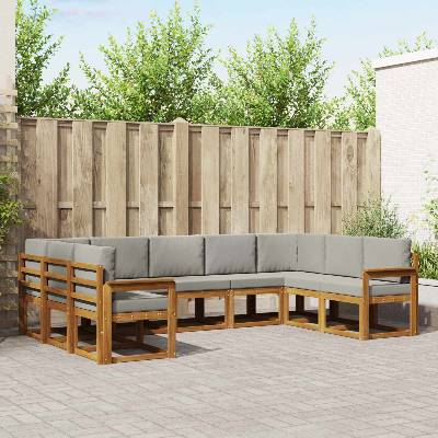 vidaXL Комплект дивани за открито 9 pcs Естествено и светло сиво (3366974)