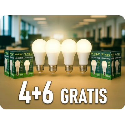 V-TAC E27 LED žárovka 17W, 1710LM, A65, 4+6 teplá bílá