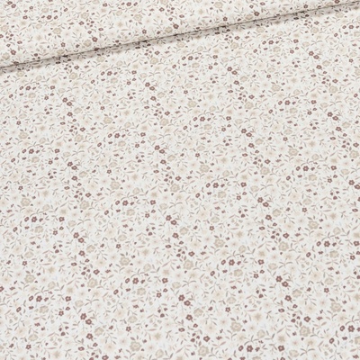 Bavlněné plátno PERKÁL DIGITÁLNÍ TISK 513000, béžové květinky na bílé, š.150cm (látka v metráži)