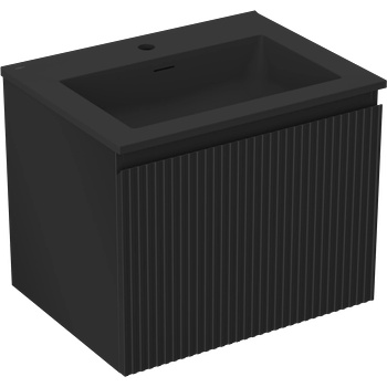 Mexen Rivel шкафче за баня 60 см с мивка Otis, 1 чекмедже, рифеловано, черен мат - 91A20-06047-1-BF71-W18M71 (91A20-06047-1-BF71-W18M71)