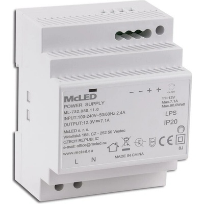MCLED Napaječ LED 12VDC/7,1A pro LED pásky 90W, na DIN lištu, IP20 ML-732.080.11.0