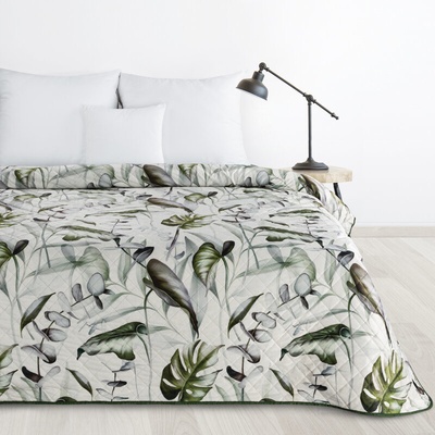 Takoy DESIGN 91 sametový přehoz na postel ELLEN prošívaný s potiskem listů monstery-HF-468019 170 x 210 cm