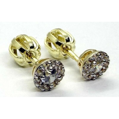 Klenoty Budín Dámské peckové gravírované zlaté náušnice na šroubek se zirkony ryz. 585/1,16gr HK2430