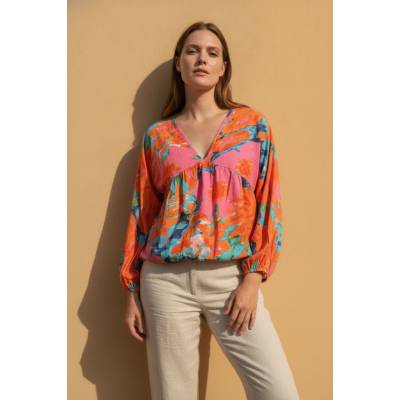 Boohoo dámská halenka s dlouhým rukávem a potiskem květinová oranžová