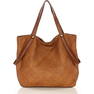 Mazzini Marco Velká tkaná kožená vintage shopper taška velbloud