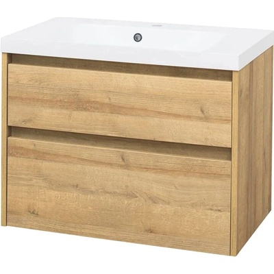 Mereo Opto, koupelnová skříňka s umyvadlem z litého mramoru 81cm, dub Riviera CN921M