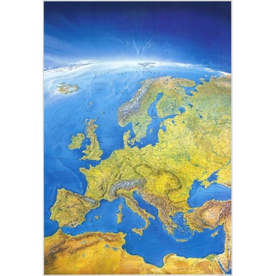 Evropa panoramatická - nástěnná mapa 105 x 150 cm, lamino + černý hliníkový rám