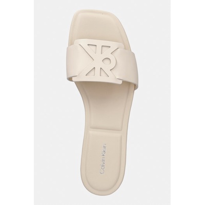 Calvin Klein чехли дамски кожени SQUARE FLAT SANDAL EMBLEM (HW0HW03128)