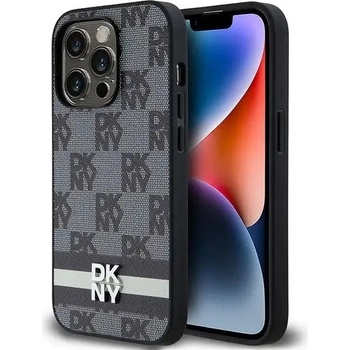 DKNY Кейс DKNY Leather Checkered Mono Pattern & Printed Stripes за iPhone 14 Pro, черен (3666339263171)