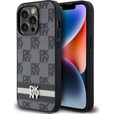 DKNY Кейс DKNY Leather Checkered Mono Pattern & Printed Stripes за iPhone 14 Pro, черен (3666339263171)