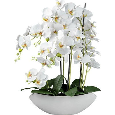 Umelá kvetina Orchidea biela v miske, 66cm