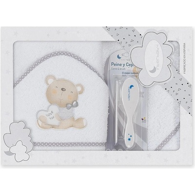 INTERBABY OSUŠKA froté MEDVÍDEK LOVE + KEFA bielo/sivá