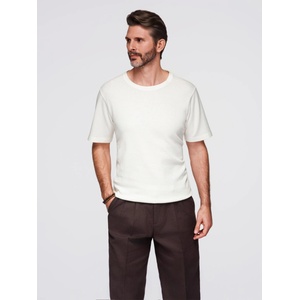 Ombre Clothing Мъжка тениска с кръгло деколте и вафлена текстура - разбито бяло V1 OM-TSCT-0197 Ombre Clothing Ombre Clothing | Byal | МЪЖЕ | S