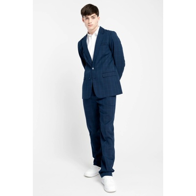 Reporter Young kostkované společenské kalhoty modrá – Zboží Mobilmania