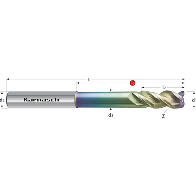 Karnasch 3062230300018 | Tvrdokovová hrubovacia fréza, zrazené ostrie 3/0,1x18-80x6 mm, Z=3