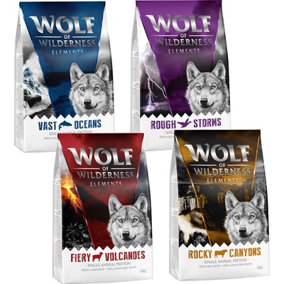 Wolf of Wilderness Adult Elements“ miešané jahňacie kačacie hovädzie & ryba 4 x 1 kg