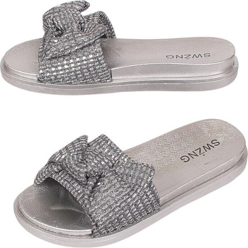 Сребристо-сиви чехли с панделка и ламе