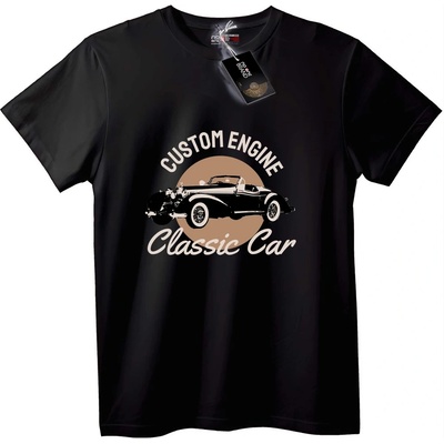 NOONEBRAND Тениска Класически автомобил с Custom двигател - 2XL, White