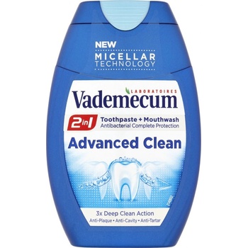 Vademecum Advanced Clean pre Micellar Technology zubná pasta a ústna voda 2v1 pre kompletnú ochranu zubov 75 ml