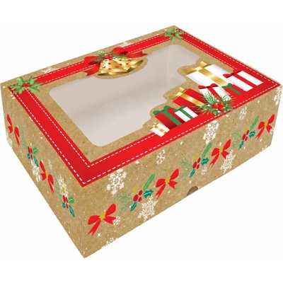 Vánoční krabice na cukroví Alvarak Hnědá s dárky a zvonky 23 x 15 x 5 cm – Hledejceny.cz