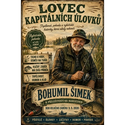 Bezvadary.cz | Rybářský retro plakát lovec kapitálních úlovků s vlastní fotografií - A3 (42x30cm) rp20