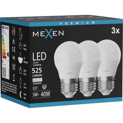 Mexen Nova 3x LED крушка E27, G45, 5W, неутрална - 4000K, 525 lm - L101-E27-0540-01x03 (L101-E27-0540-01x03)