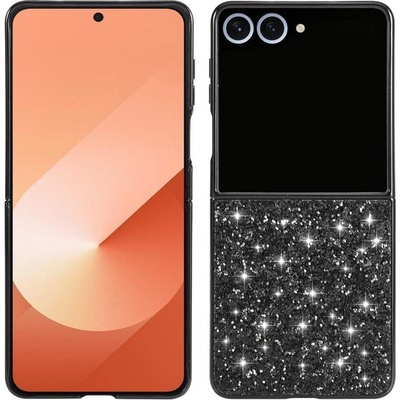 GKK Калъф с Блестяща Декорация за Samsung Z Flip 7, Glitter Case, Черен (5966011641691)