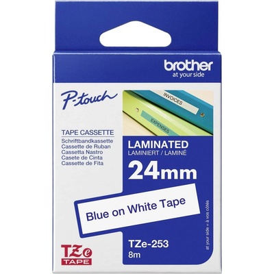 etikety Brother TZe, TZ TZe-253 PET Farba pásky: biela Farba písma:modrá 24 mm 8 m