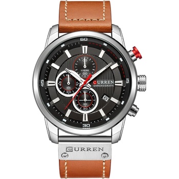 Curren Мъжки часовник Curren Chrono, Естествена кожа, Кварцов, Кафяв/Сребрист (CURREN-8291-BROWN-SILVER)