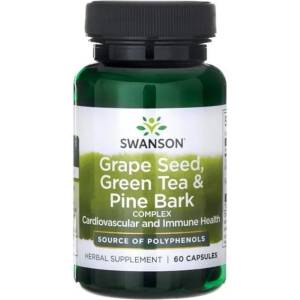 Swanson Grape Seed, Green Tea & Pine Bark, 60 капсули, Swanson (SW1024)