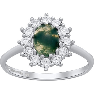 SILVEGO Stříbrný prsten princezny Kate s mechovým achátem JJJ985RGM