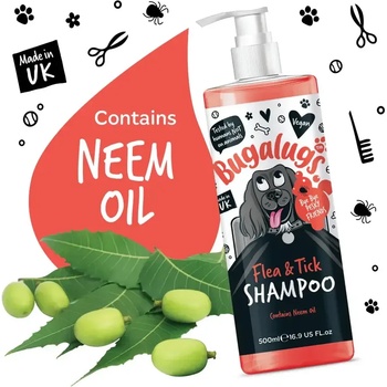 Bugalugs Flea & Tick Dog Shampoo - Шампоан против бълхи и кърлежи за кучета с нийм 500 ml
