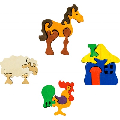 Fauna Zvířátka s farmy vkládací puzzle z masivu
