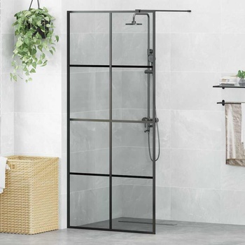 vidaXL Стена на душ с вход Черно 90 x 195 cm закалено стъкло (42022048)