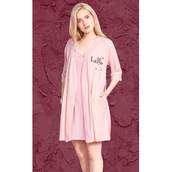 Бледорозов комплект халат и нощница със сърчица