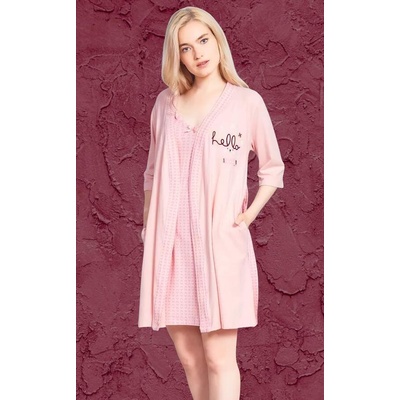 Бледорозов комплект халат и нощница със сърчица