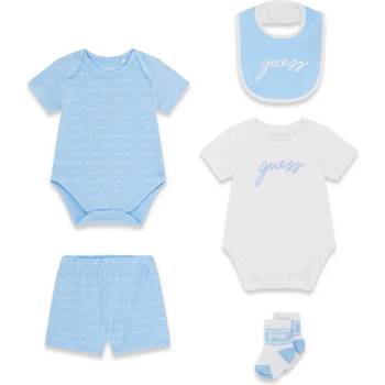 Guess Две къси бодита, къси панталони, чорапи и лигавник в бяло и синьо за бебе момче Guess