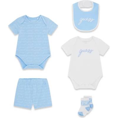 Guess Две къси бодита, къси панталони, чорапи и лигавник в бяло и синьо за бебе момче Guess