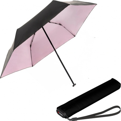 Knirps US.050 black with rose lehký dámský skládací plochý deštník černo růžový
